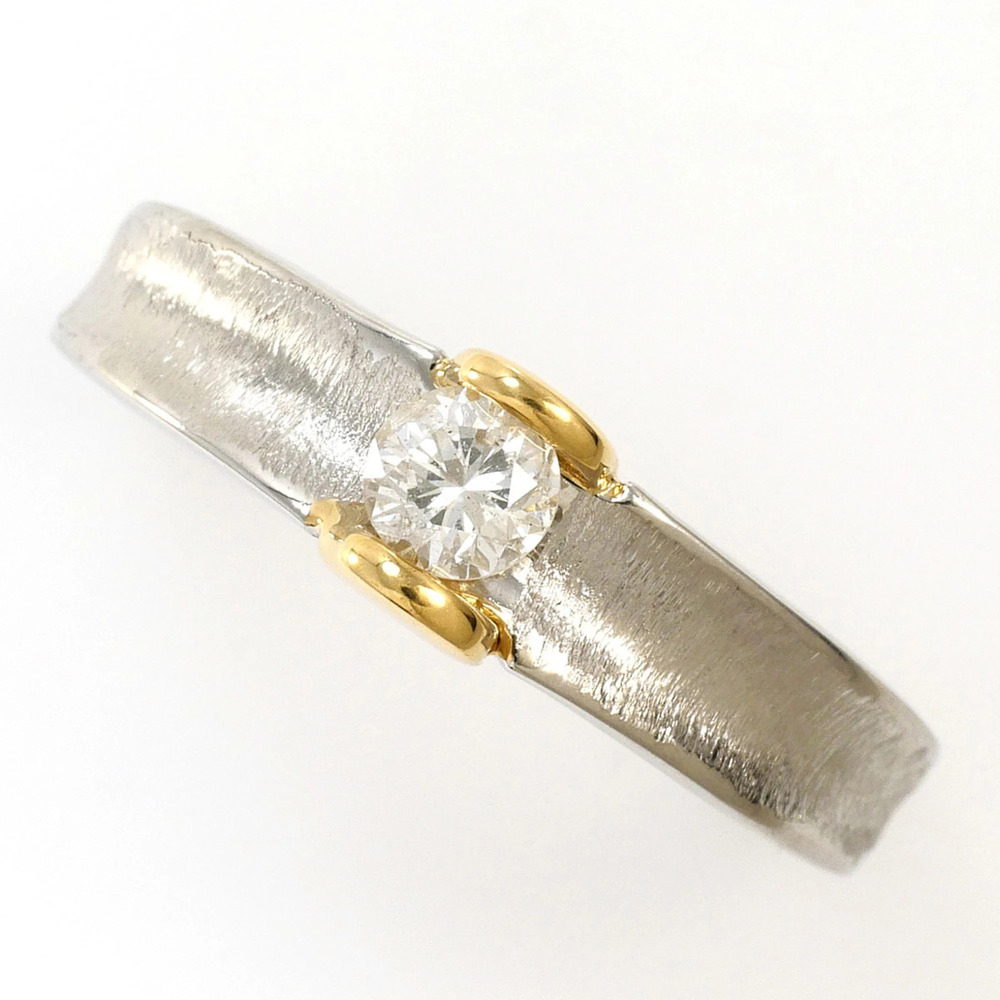 PT900 Platinum 18K Yellow Gold Ring, 1 Diamond 0.20ct, Total Weight 4.0g, Jew...